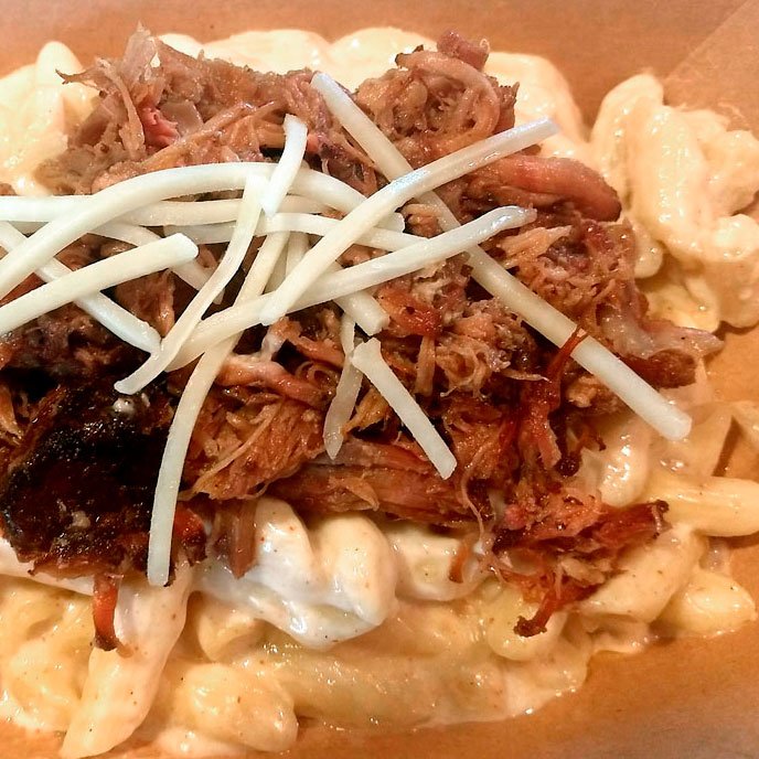 Dirty White Macaroni and Cheese with Pulled Pork