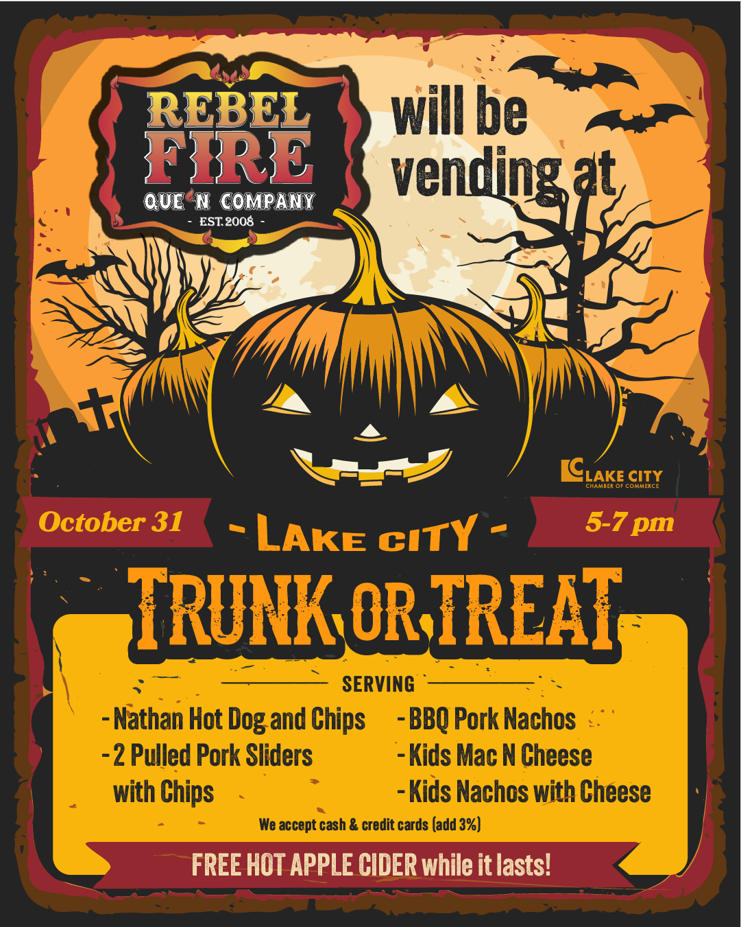 Rebel Fire Serving BBQ at Halloween Trunk Or Treat